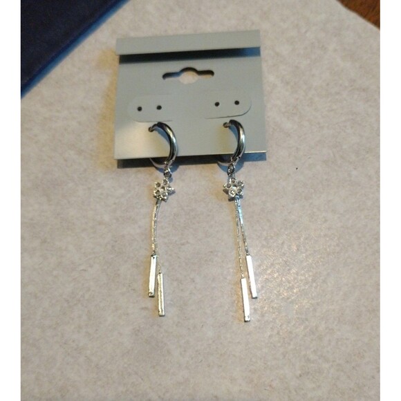 Diamond Pave Starburst Sterling Silver Hoop Drop Earrings - Picture 5 of 5